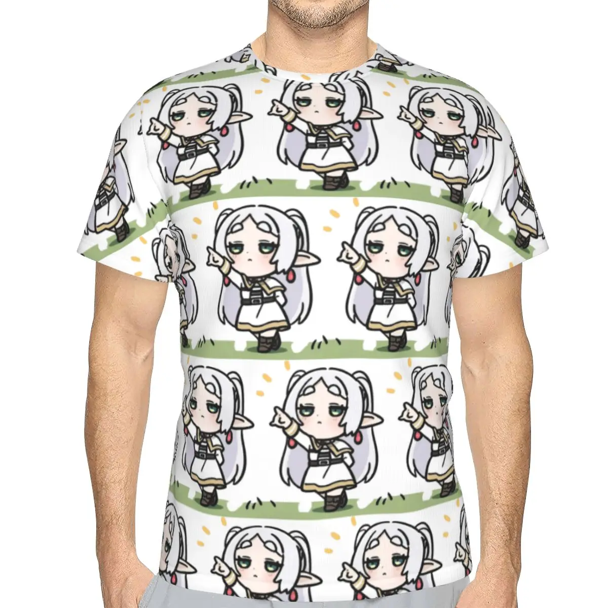 100% Cotton Frieren Chibi Frieren Beyond Journey's End Anime T-Shirt Men's Fashion T Shirt Men Crew Neck Summer Shirts Tops