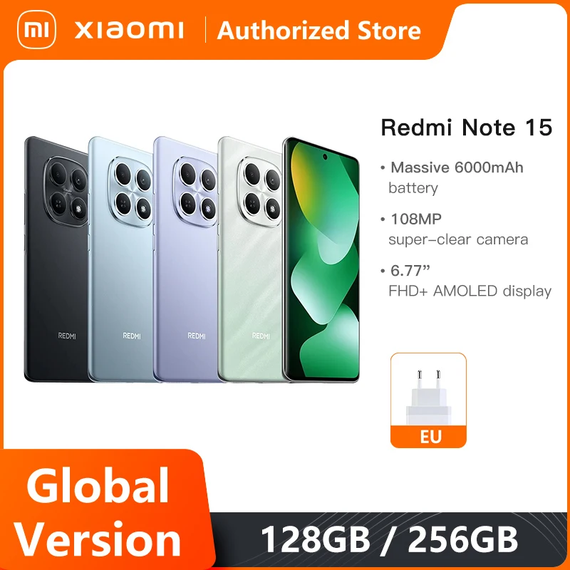 Phone Xiaomi Redmi Note 15 Smartphone Global Version MTK Helio G100-Ultra 6.77' AMOLED Display 108MP Camera 6000mAh Smartphone