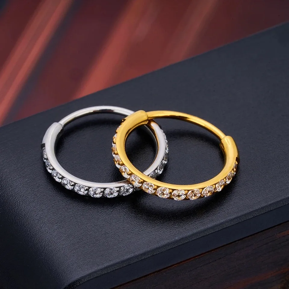 1/10pcs G23 Titanium Nose Ear Piercing Classic Round 5A Zircon Hoops Hinged Ear Tragus Cartilage Septum Body Jewelry