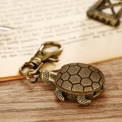 LLavero de tortuga pequeña para hombre y mujer, reloj de bolsillo de cuarzo, Steampunk, bronce, regalos de colección, Fob, Flip Case, Relojes