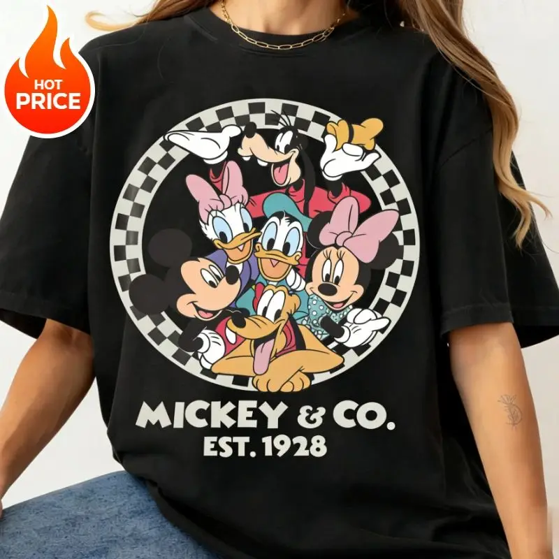 

Одежда для всей семьи, повседневная футболка большого размера с короткими рукавами и принтом Микки Мауса Disney 2026, новинка 2026 года, летняя футболка для мальчиков и девочек, хлопковый топ с принтом