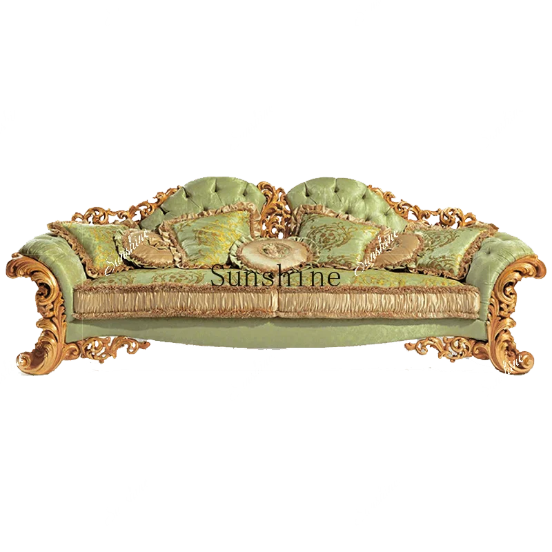 

European living room solid wood carving flower sofa shell parquet fabric sofa coffee table