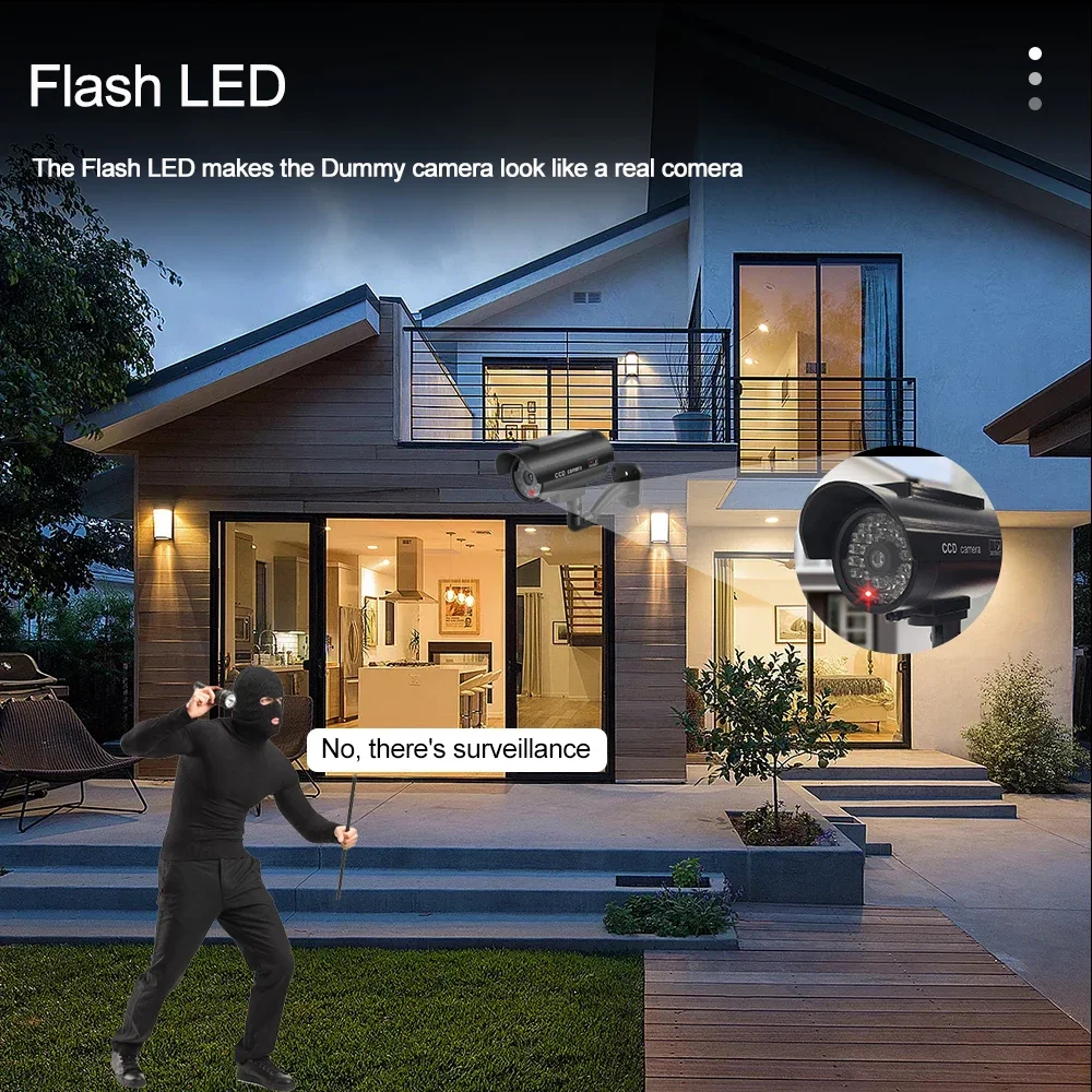 Solar Fake Camera Outdoor CCTV Surveillance Simulation Dummy Camera Bullet with Flashing LED Light Home Security Protection