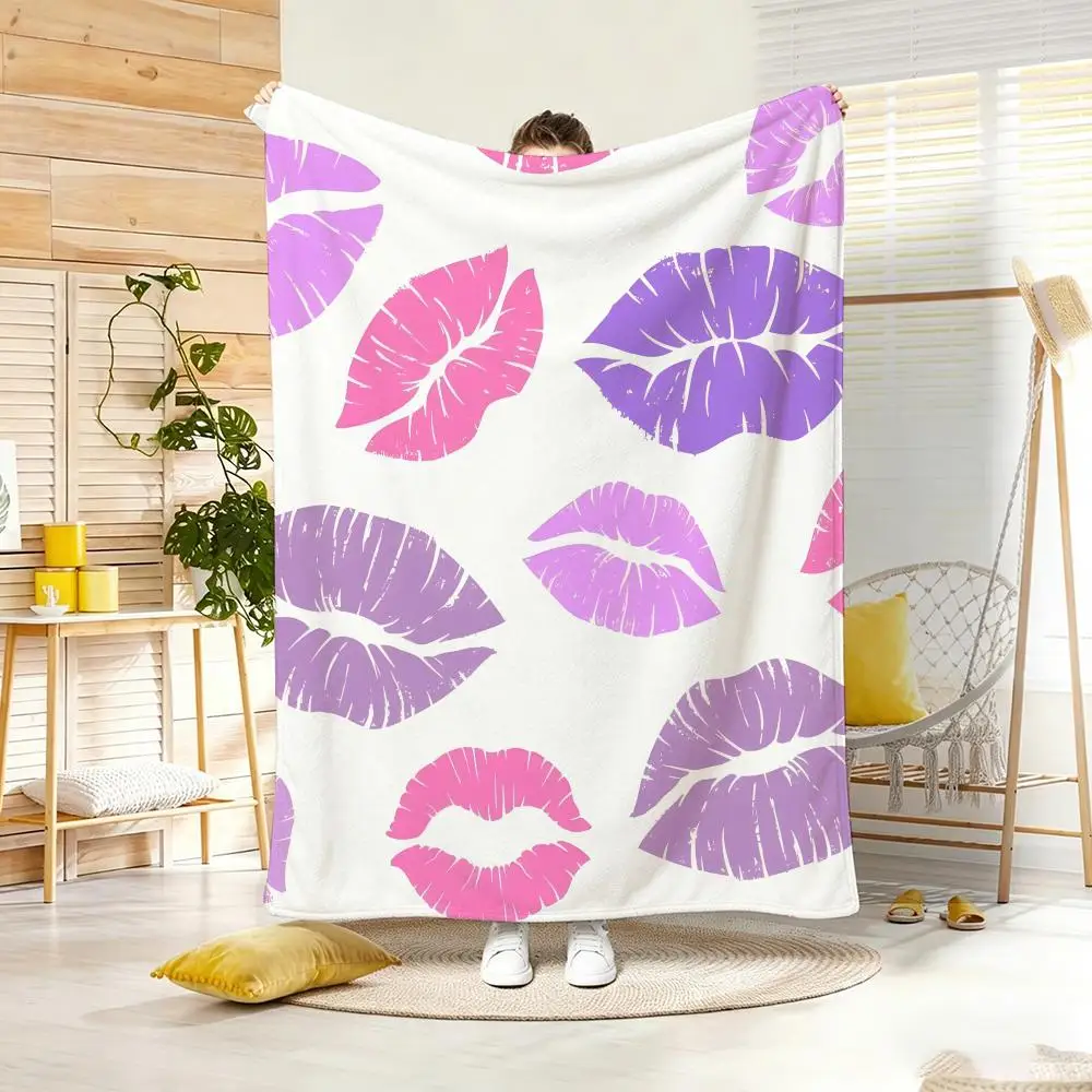 Pop Art Retro Red Lips Sunglasses Throw Lightweight  Flannel Blanket Soft Skin-friendly for Summer Cooling