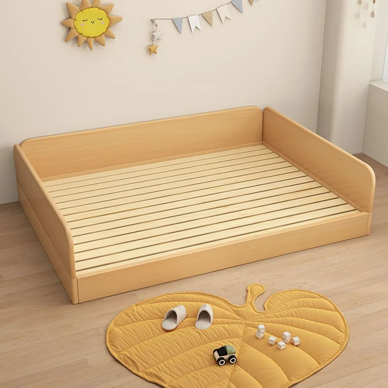 All solid wood beech children's bed single layer with guardrail semi-enclosed tatami floor-to-ceiling double bed splicing bed