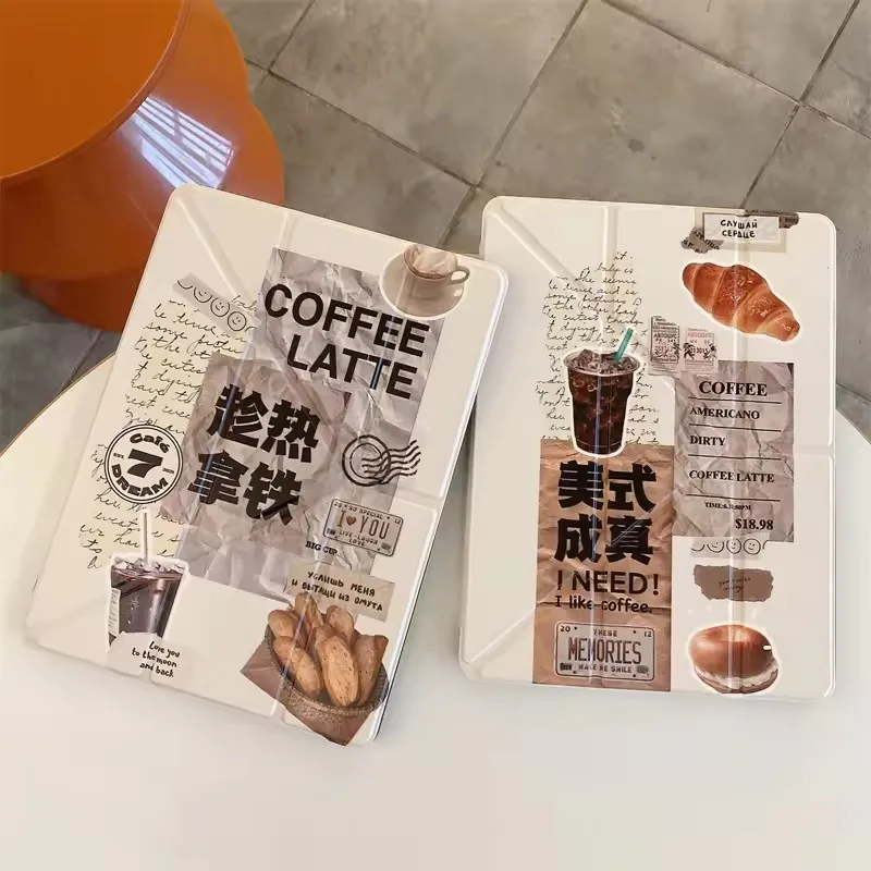 

For iPad Pro 11 inch A16 Air 2024 iPad 10 Air 4/5 6/7/8/9 2021 10.5 inch 10.2'' 9.7 Air M3 M4 Cases Cover Coffee Bread Funda