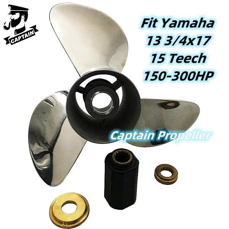 

Captain Boat Propeller 13 3/4x17 Fit Yamaha Outboard Engines 150 175 200 HP Stainless Steel Screw 3 Blade 15 Tooth Spline RH