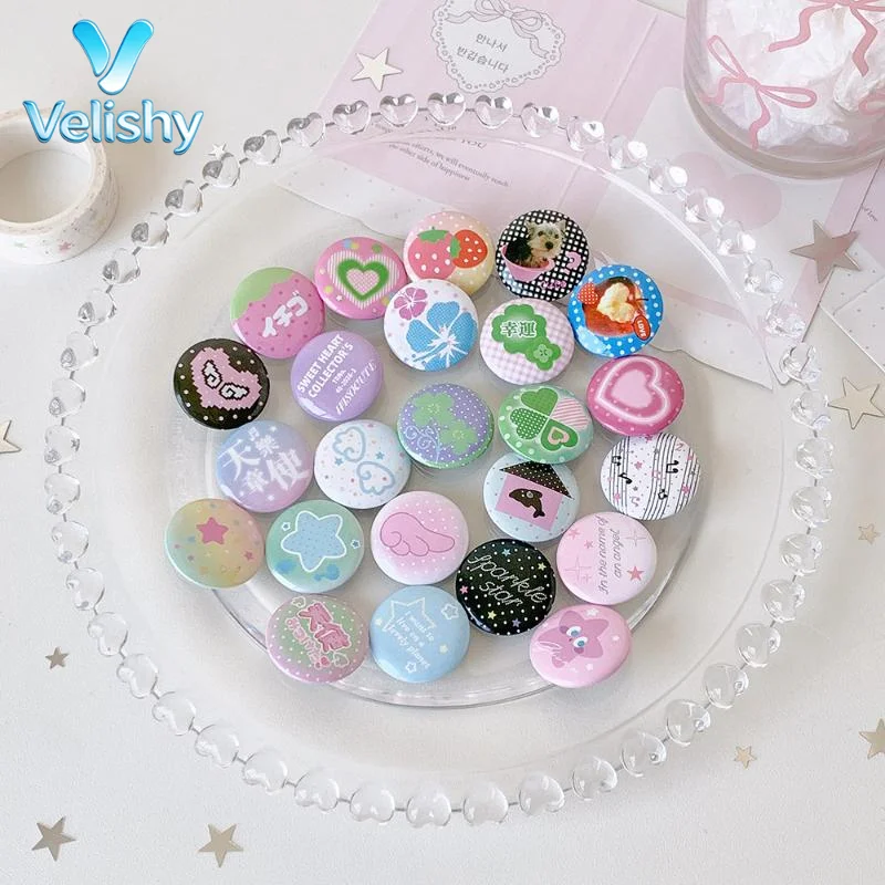 6/24Pcs Kawaii Cartoon Japanese Retro Early Button Badge Sweet Y2K Decoration