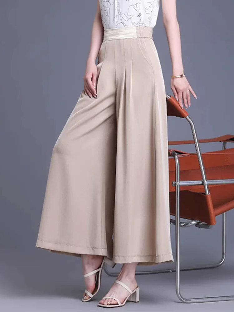 

Женские укороченные брюки для лета, длина до икры, с эластичной лентой на талии, новинка 2025, широкие однотонные брюки оверсайз