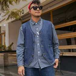 Casual Oversized 75% Cotton Denim Vest Plus Size 7XL 6XL 5XL Loose Men's Sleeveless Jeans Tank Vintage Summer Y2k Youth Workwear
