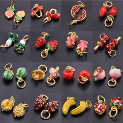 5pcs Fashion Strawberry Peach Watermelon Enamel Charm For Jewelry Making Supplies 3D Alloy Pendant DIY Accessories Findings Bulk
