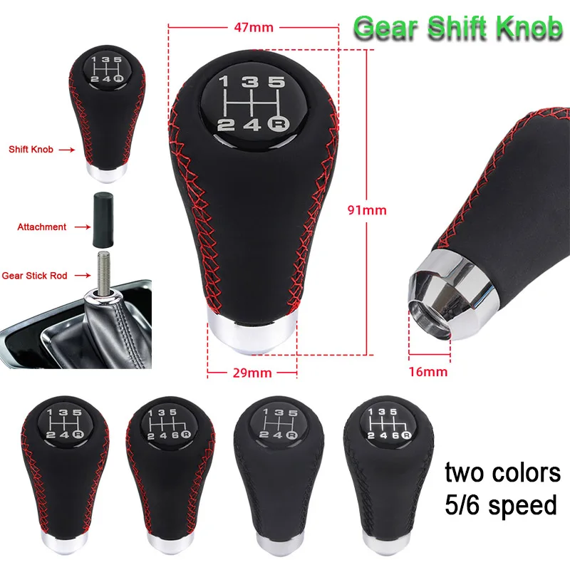 Universal Car Manual Gear Shift Knob Car 5/6 Speed Black PU Leather Manual Transmission Shift Knob Car Gear Lever Request