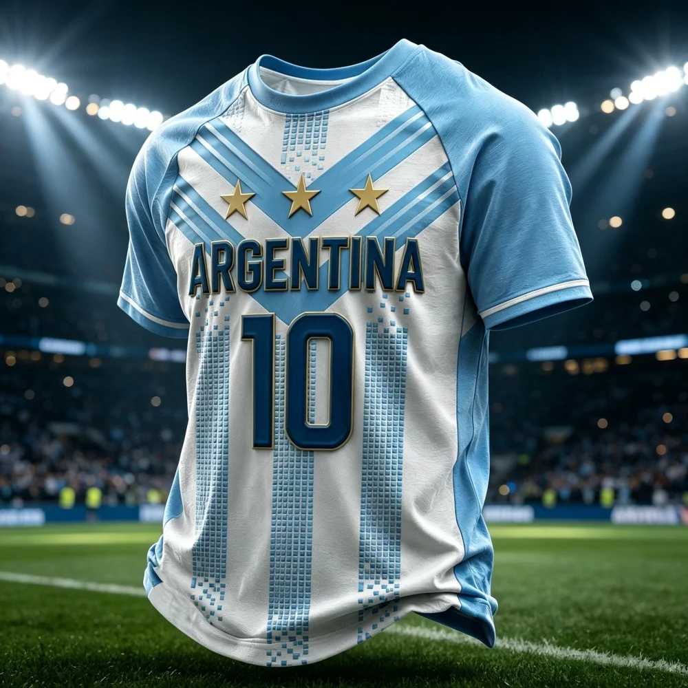 2026 Argentinien Team Fans Fußballtrikot Blau 3D Mode Komfort Atmungsaktiv Schnelltrocknend Sport Freizeit Herren Oberteil Familien Kinder T-Shirts