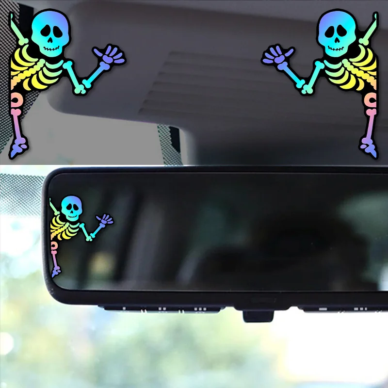 

1 Pair Holographic Wave Skeleton Sticker Set, 2 Pcs Rainbow Waterproof Vinyl Decals for Car Rearview Mirror and Window