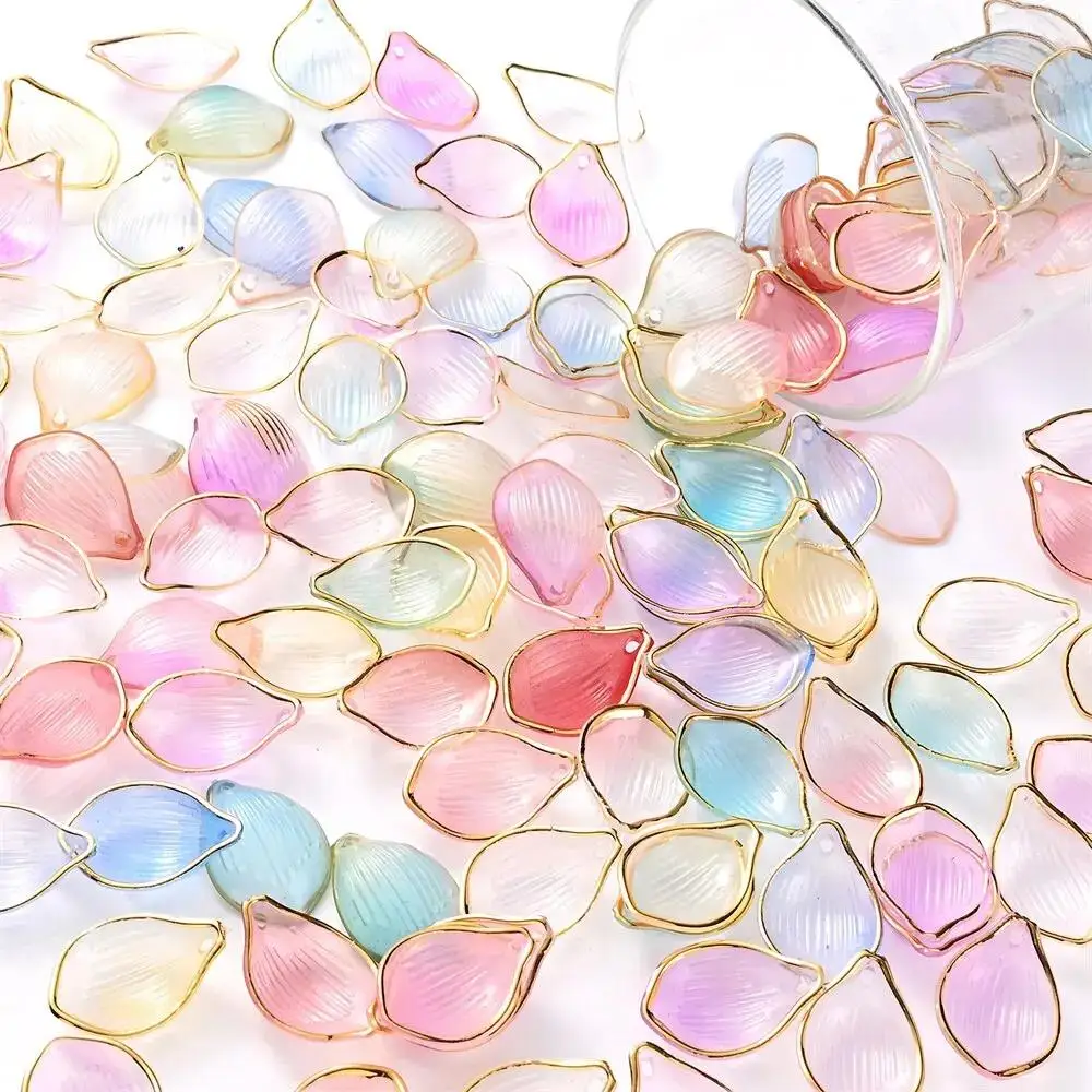 50pcs Multicolor Flower Petal Beads Charms Golden Edge Acrylic Beads For Jewelry Making Necklace Pendant DIY Craft