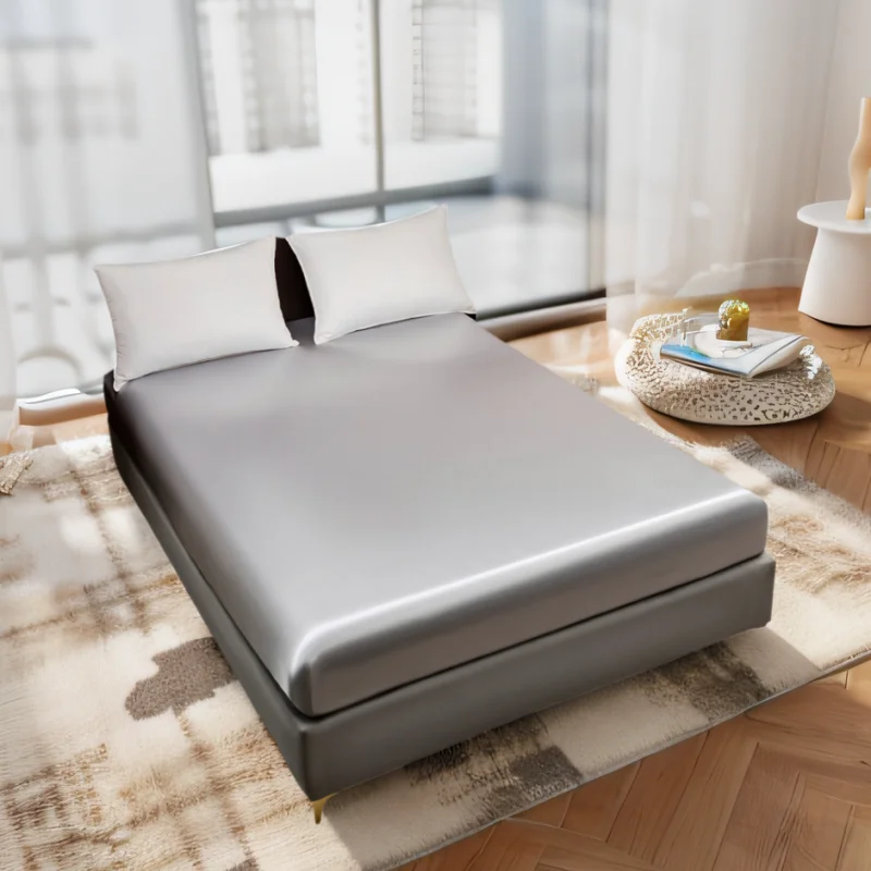 Kuup 100%Polyester 1pcs satin surface Bedding Fitted Sheet（No pillowcase）Elastic Band Around Mattress Cover King Bed Cover Sheet