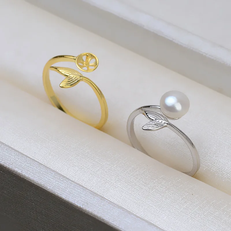 

Mermaid Tail S925 Silver Adjustable Finger Ring Mountings Base Setting Findings Jewelry Accessories for 6-9mm Pearls 3pcs/lot