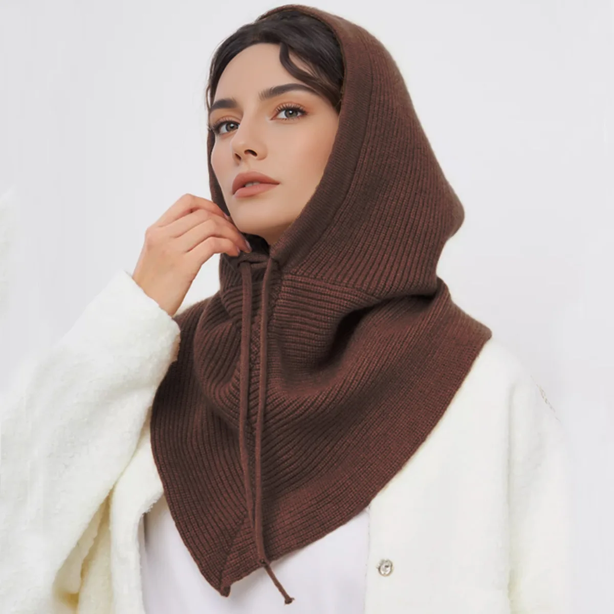 Sciarpa per cappello passamontagna lavorato a maglia invernale di lusso per donna 1 pezzo Fazzoletto da collo spesso Cappello con cappuccio Protezione per le orecchie Accessori per la stagione fredda