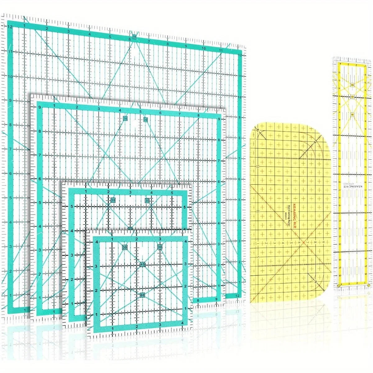 

Линейка для резки, прижмная линейка, линейка для глажки, обрабатывающая прижмная линейка, 6 акриловых квадратных элементов (12,5/9,5/6/4 дюйма)