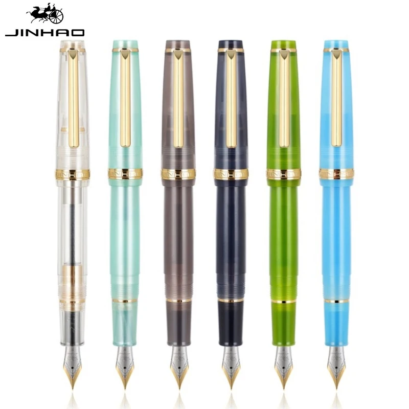 JINHAO-pluma estilográfica de Color transparente, material escolar de oficina, papelería de escritura, pluma de tinta, Color acrílico, 82, EF/F/M, PK 9019