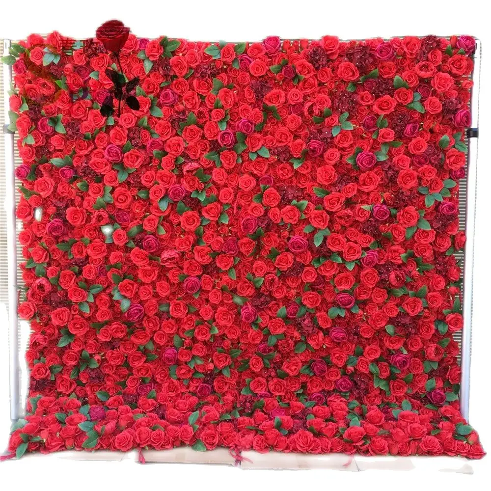 

SPR Customized cloth back red flower wall Green Leaf Plant Wedding Decorative Backdrop Rose Blush Artificial Silk Flower Wall