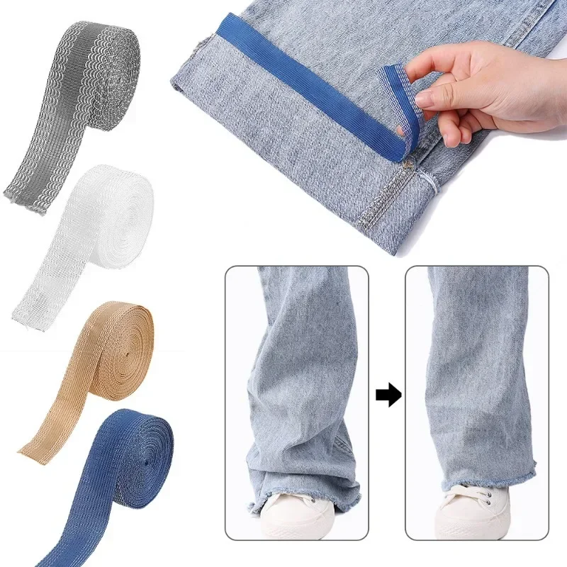 Calças auto-adesivas Edge Encurtar Colar, Hemming Iron On Jeans, Roupas, Comprimento Encurtar Fita, DIY Acessórios de costura, 5 m, 1m