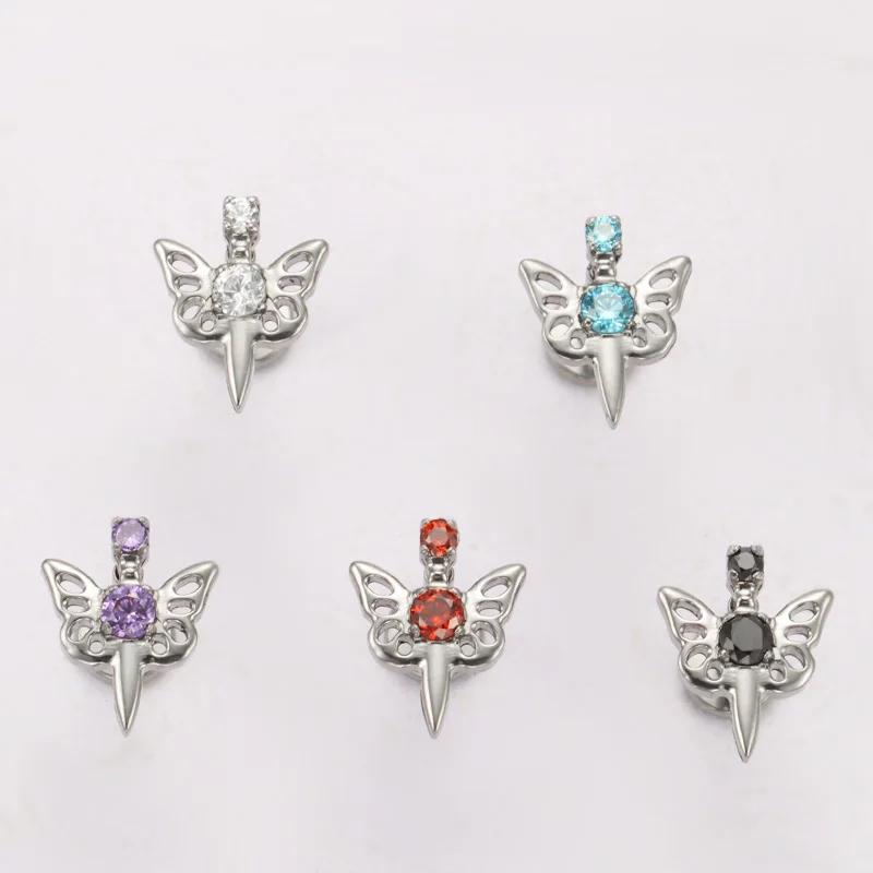 ZOOR ASTM F136 التيتانيوم فراشة خنجر شقة الظهر Labret السيف قرط الاذن المرصع الغضروف اللولب الزنمة الأذن مربط الغضروف ثقب