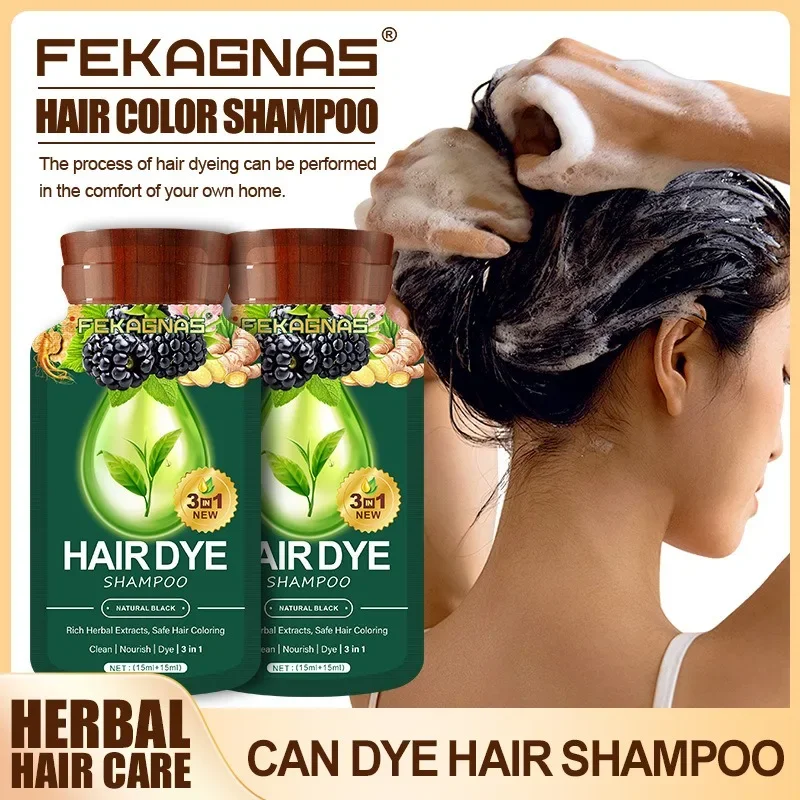 Dark Brown Dye Shampoo  3 in 1 Women  Man Herbal Natural Plant Hair Dye Shampoo Long Lasting 100% Covered with  WHITE HAIR