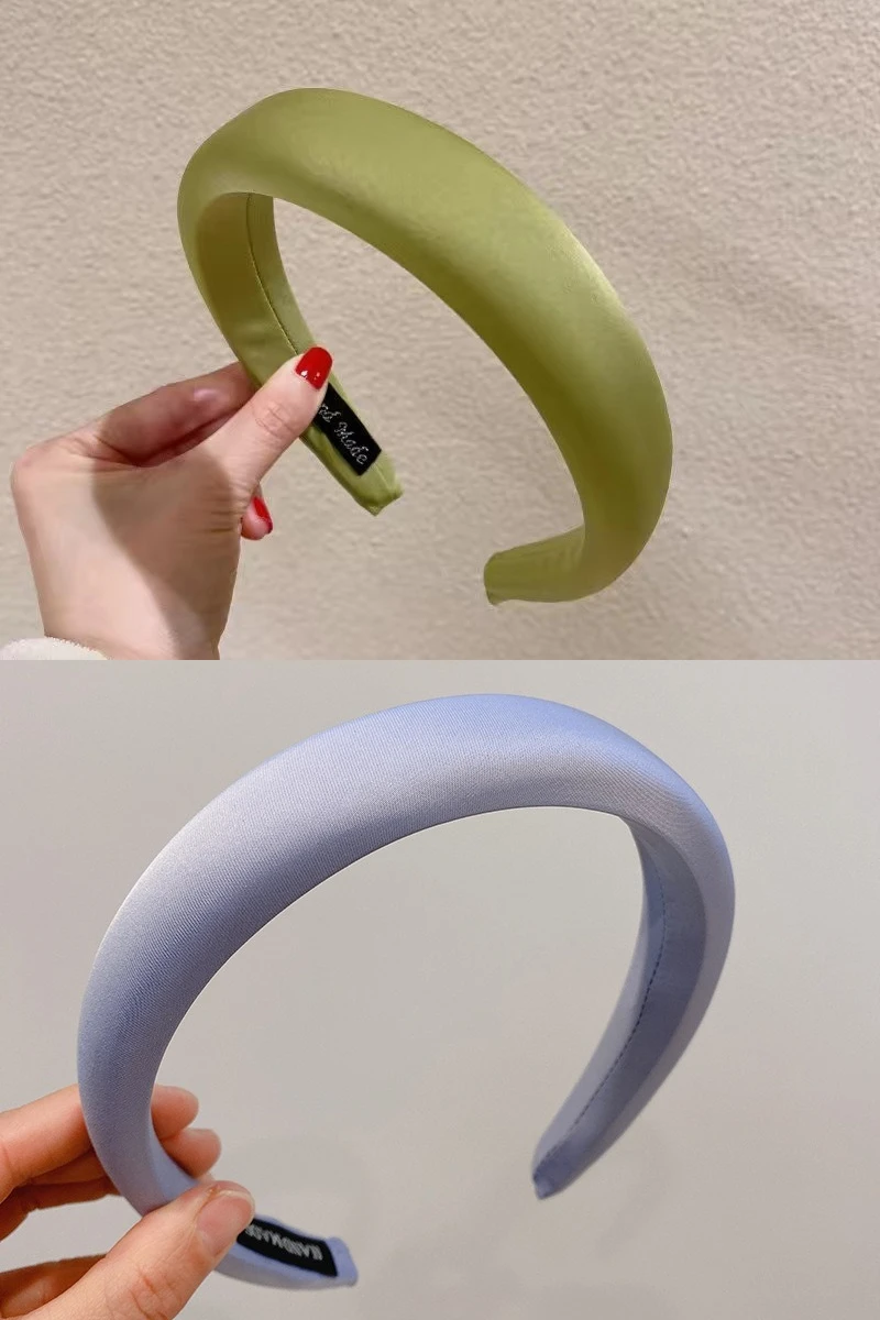 3 cm breites Schwamm-Haarband für Mädchen, Frühling/Sommer, Satin, grün, einfarbig, Stirnband, Frucht-Farben, Diademas, Haarbänder für Damen, Kopfband – Detail 13