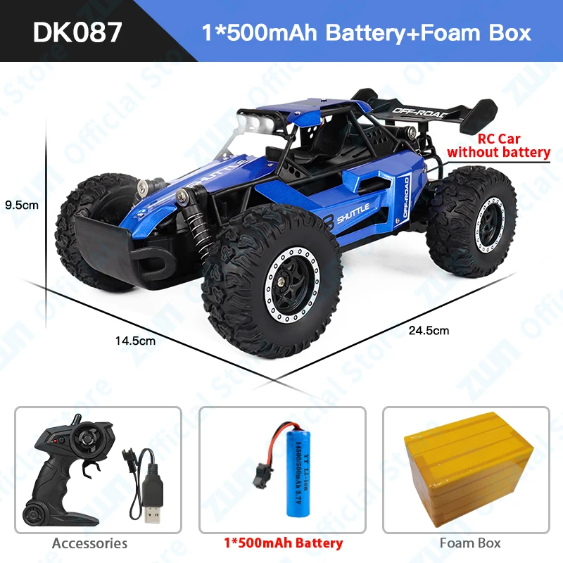 ZWN 1:16/1:20 2.4G Model RC Auto Met LED Licht 2WD Off-road Afstandsbediening Klimvoertuig Outdoor Auto's Speelgoed Cadeaus voor Kinderen