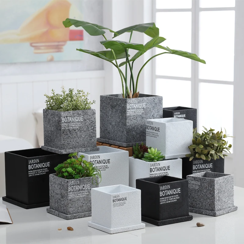 Cement Flower Pot Nordic Simple and Creative Square Perforated Breathable Belt Tray Personalized Cement Pot