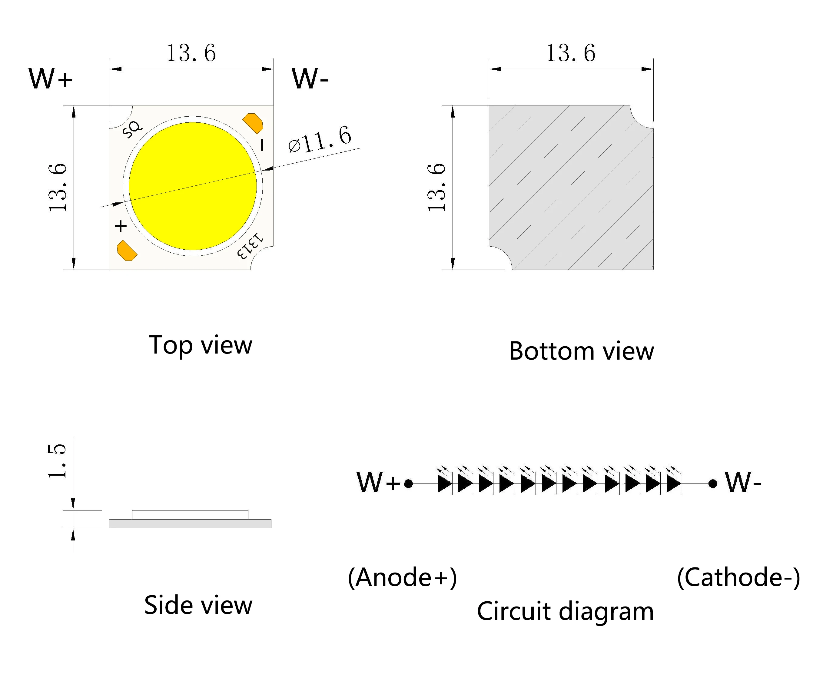 6w 12w full spectrum white color 4000k 5000K cob led(1313 type)