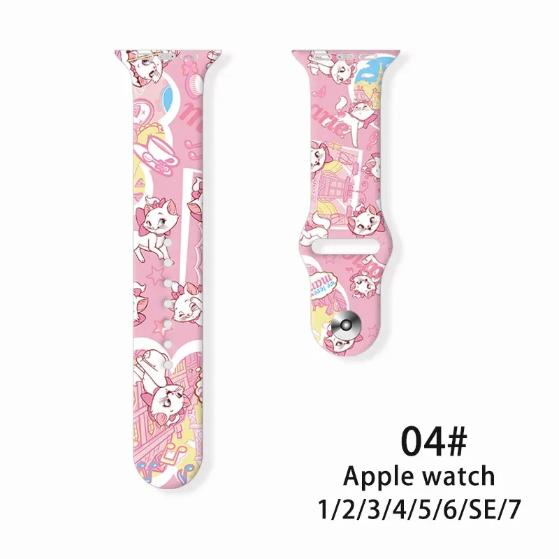 Disney Marie Cat Silicone Strap for Apple Watch Band 7 6 5 SE 4 3 2 1 Cute Bracelet for IWatch Series 41mm 45mm 42mm 38 40 44mm