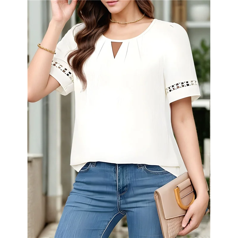 

A83F-Women's Summer Tops Dressy Casual Short Sleeve Blouses Trendy Elegant Shirts