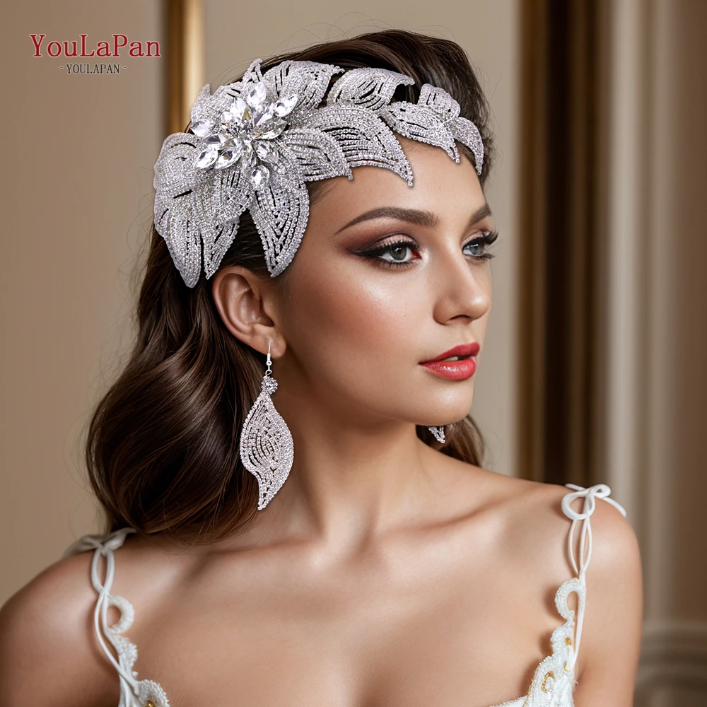 

YouLaPan Handmade Rhinestone Flower Headpiece Bridal Wedding Head Piece Fashion Women Headband Bride Headdress for Party HP455