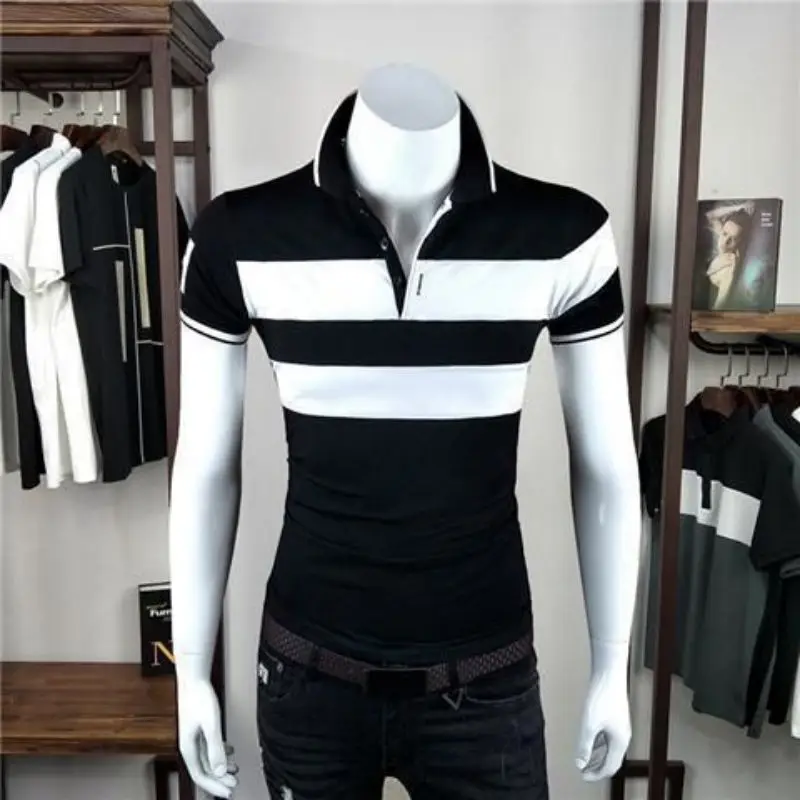 Fashion Lapel All-match Striped Polo Shirts Men\'s Clothing 2023 Spring New Loose Casual Pullovers Short Sleeve Korean Tee Shirt