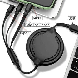 Data cable 3 in 1 Fast USB Cable for Huawei/Honor Retractable Portabl Micro USB Type C Charger Cable For iPhone Samsung