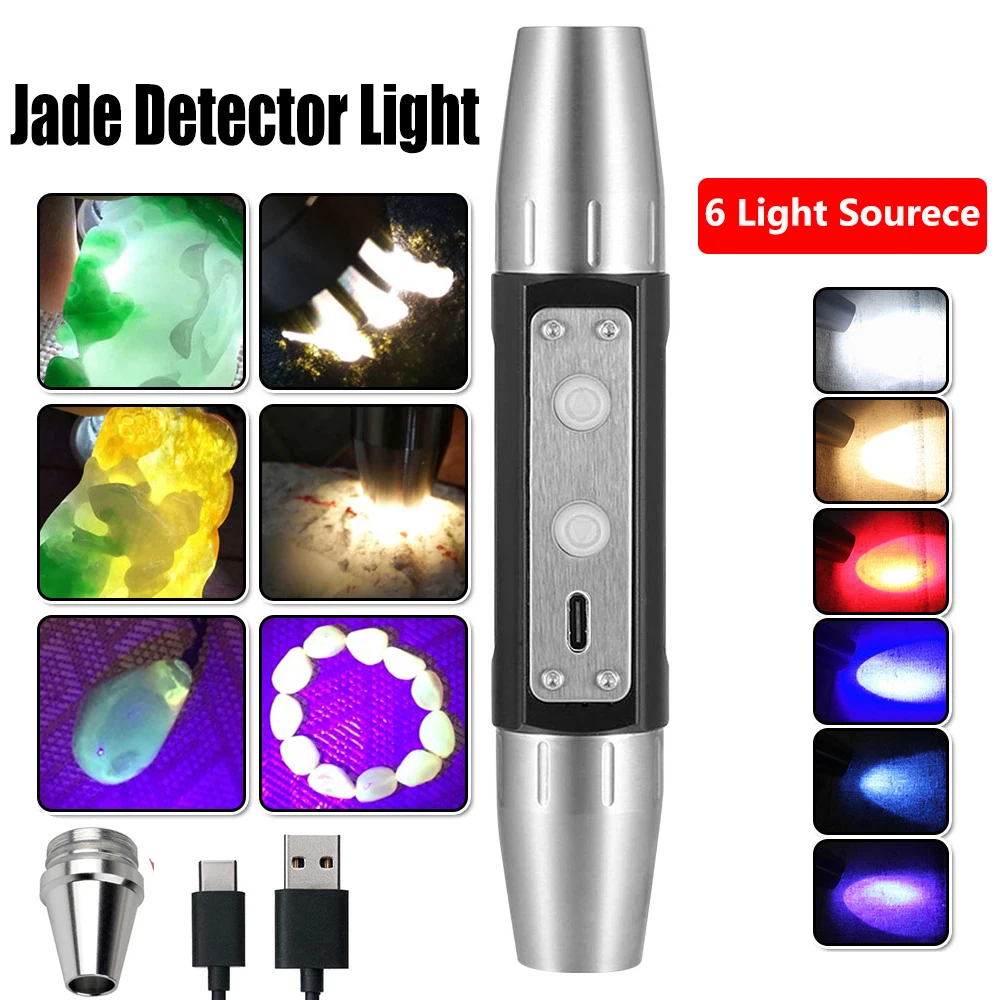 6 źródła światła Jade lampa kontrolna 365/395NM światło ultrafioletowe ultrafioletowy USB akumulator detektor latarka dla biżuteria szmaragdowa