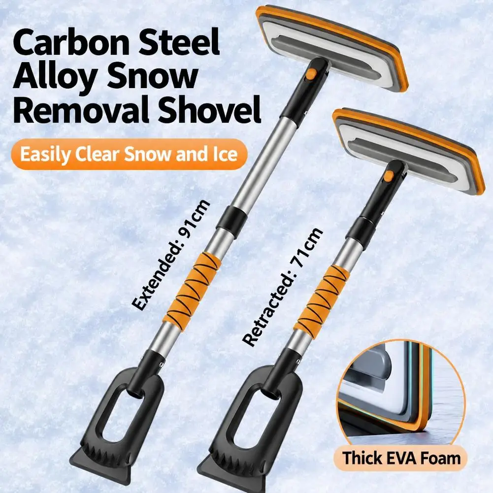 3-in-1 Extendable Ice Scraper Anti-Slip Detachable Snow Shovel Front Windshield Ice Scraping Defrost Broom Car Accessories