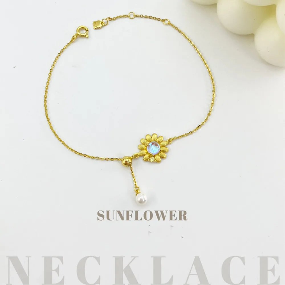 

S925 Sterling Silver Niche Fashion Moonstone Bracelet for Women Sunflower Themed High Grade Zircon Shell Pearl Jewelry