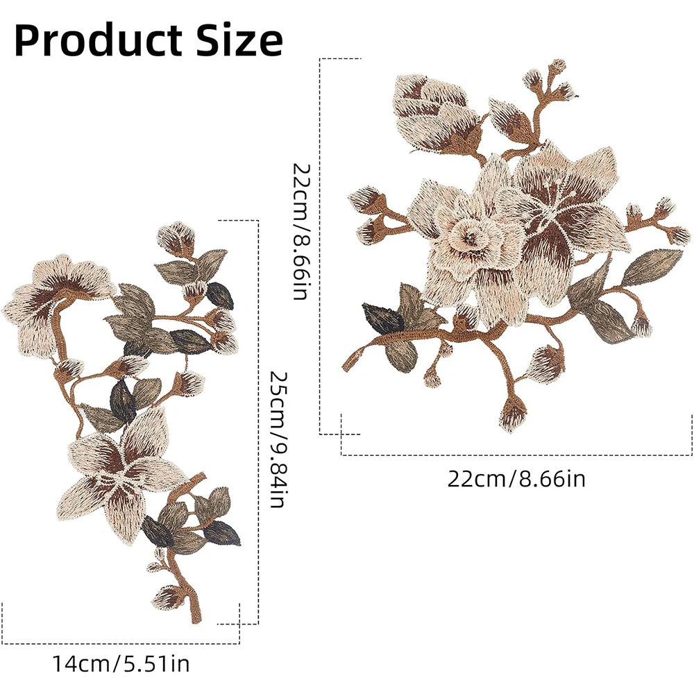 1 Pair Brown Pink Flower Embroidery Patches Bride Veil Wedding Dress Sew On for Girl Clothing DIY Crafts Applique Handmade view 3