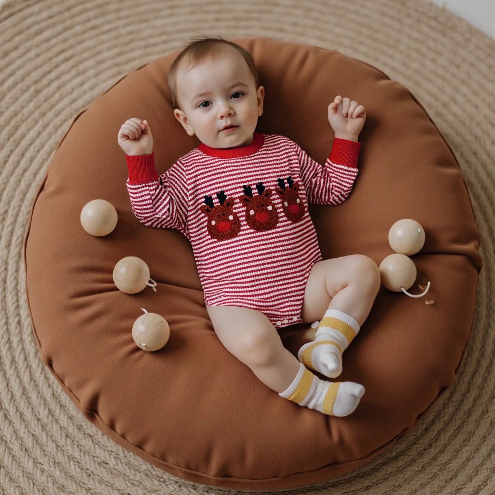 2026 السنة الجديدة عيد الميلاد طفل الفتيان بلوزات السروال القصير ملابس عيد الميلاد الغزلان التطريز شريط طويل الأكمام الخريف داخلية حللا