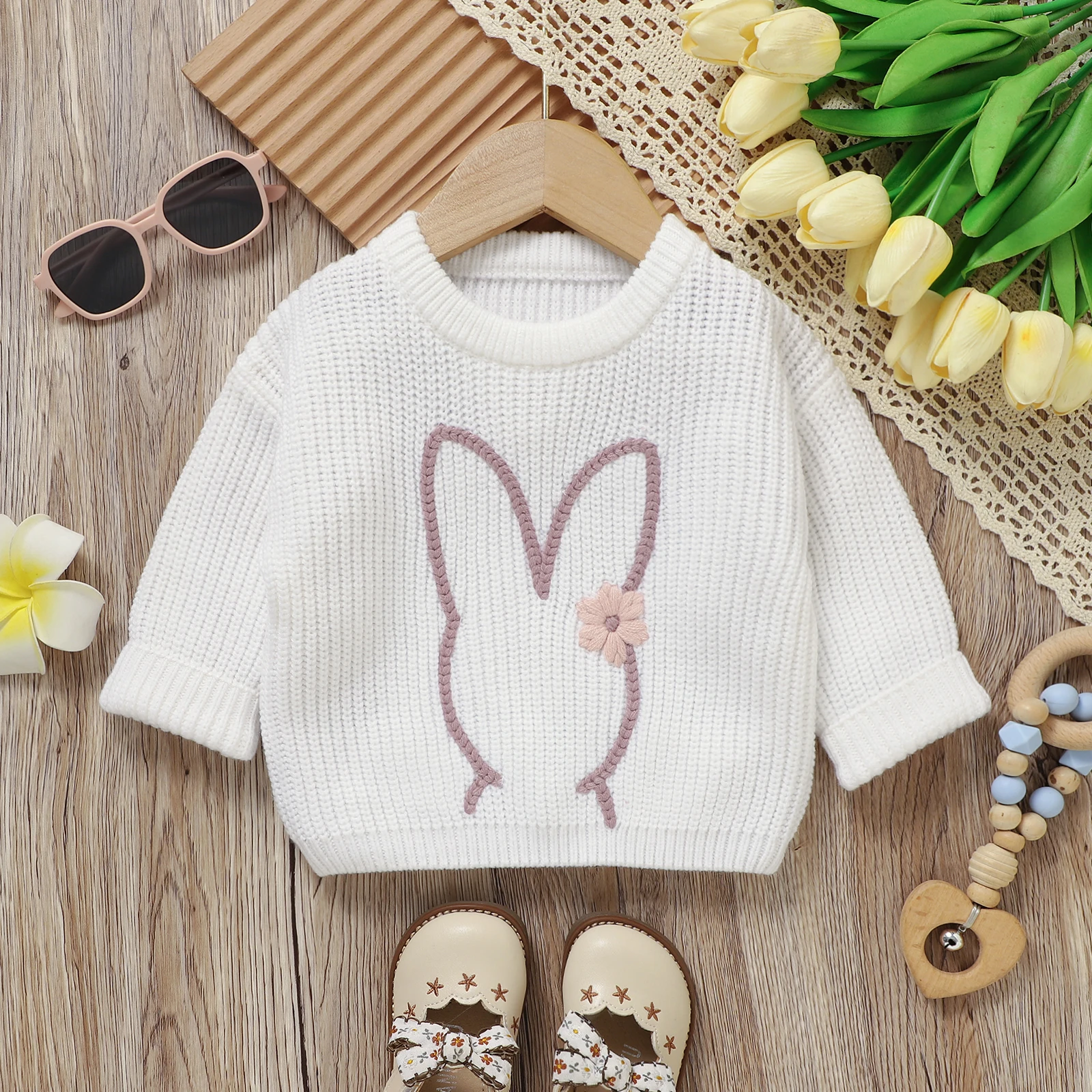 MISOWMNJOY Cute Bunny Knit Baby Girl Boy Sweater Kids Jumper Long Sleeve Easter Children Pullover Tops Toddler Clothing Knitwear