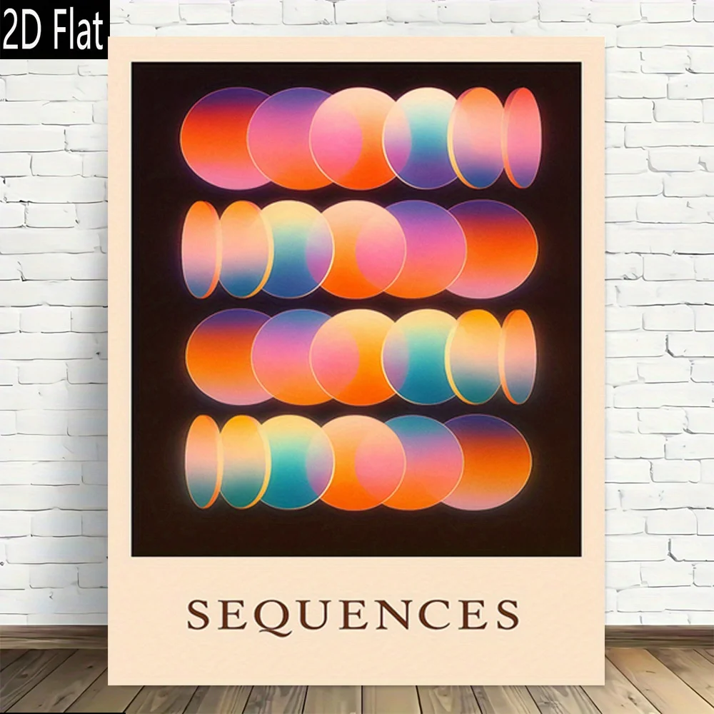 2D Flat, 1pc Abstract Colorful Circles Wall Art Print - Frameless Modern Retro Vertical Canvas Poster with Multicolor Concentric