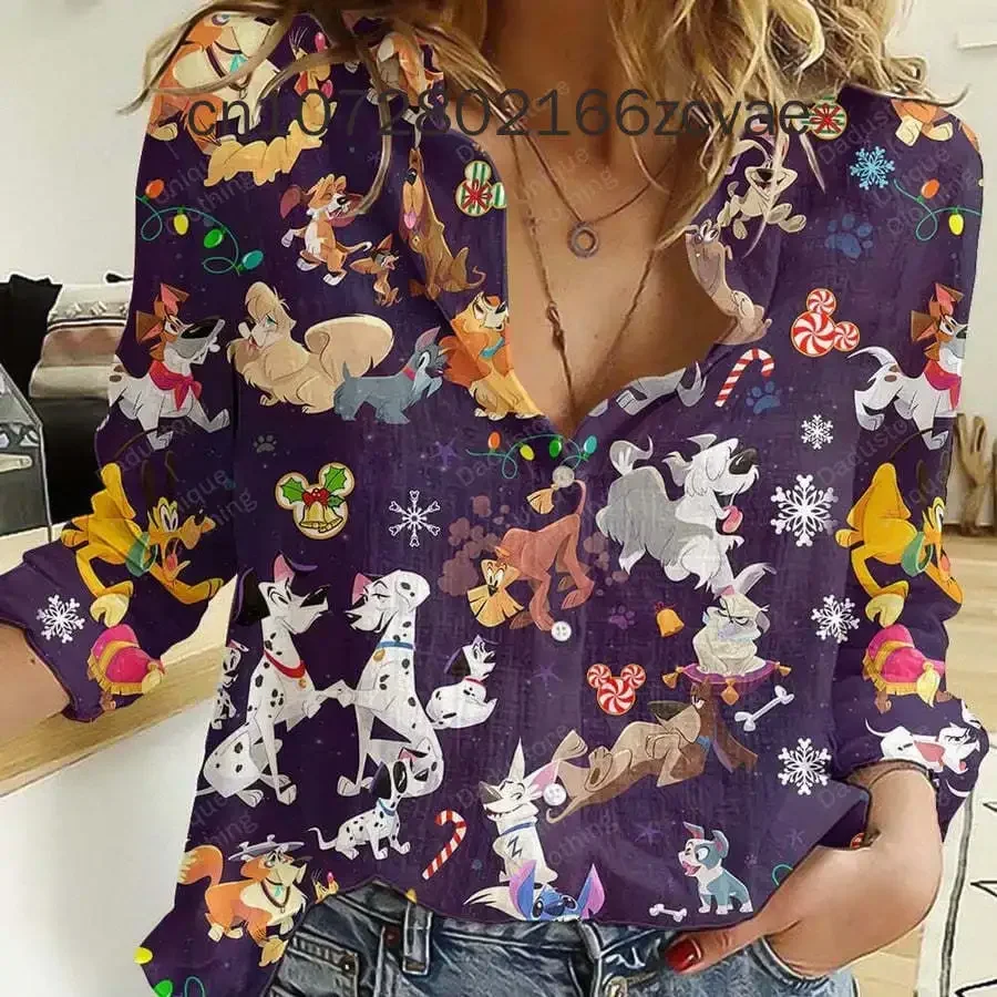 New 2024 Disney Princess Casual Shirt Women\'s Long Sleeved Shirt 3D Printed Breathable Button Cardigan Elegant Women\'s Shirt