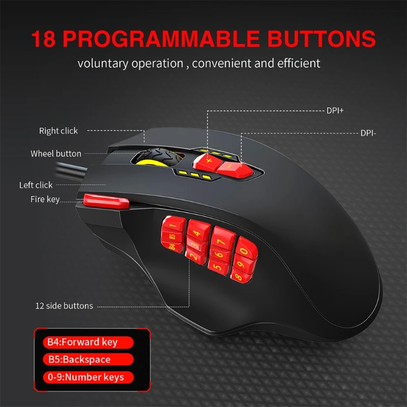 12 Side Buttons Mouse Mouse Ergonomic 4000dpi Optical Programmable Dropship