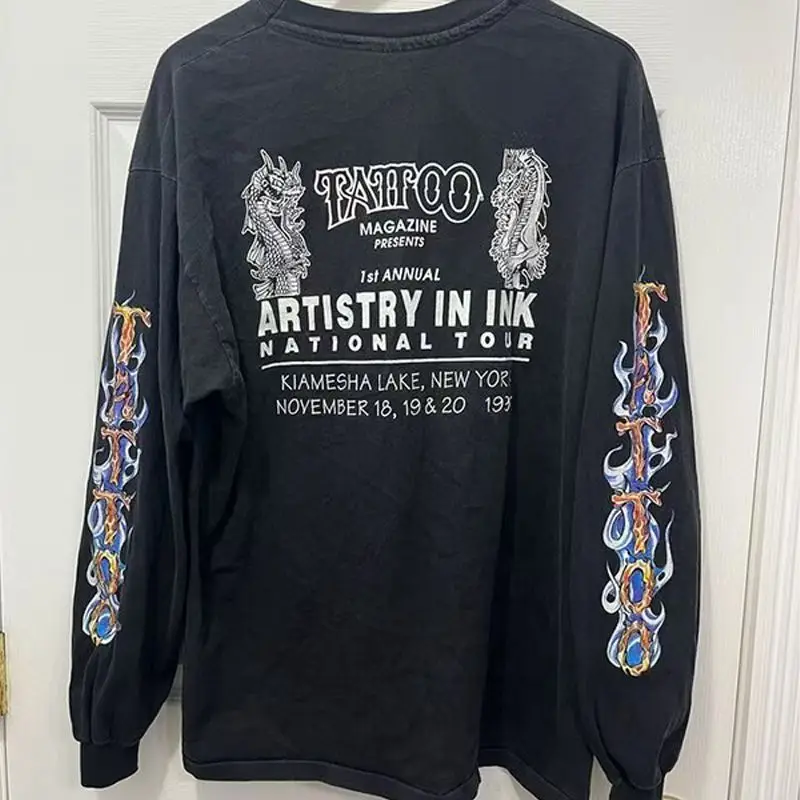 

Мужские футболки большого размера с длинными рукавами в стиле рок-группы, футболки в стиле Харадзюку, уличная одежда, свободная одежда, топы, хлопковые мужские топы с принтом, одежда Y2k