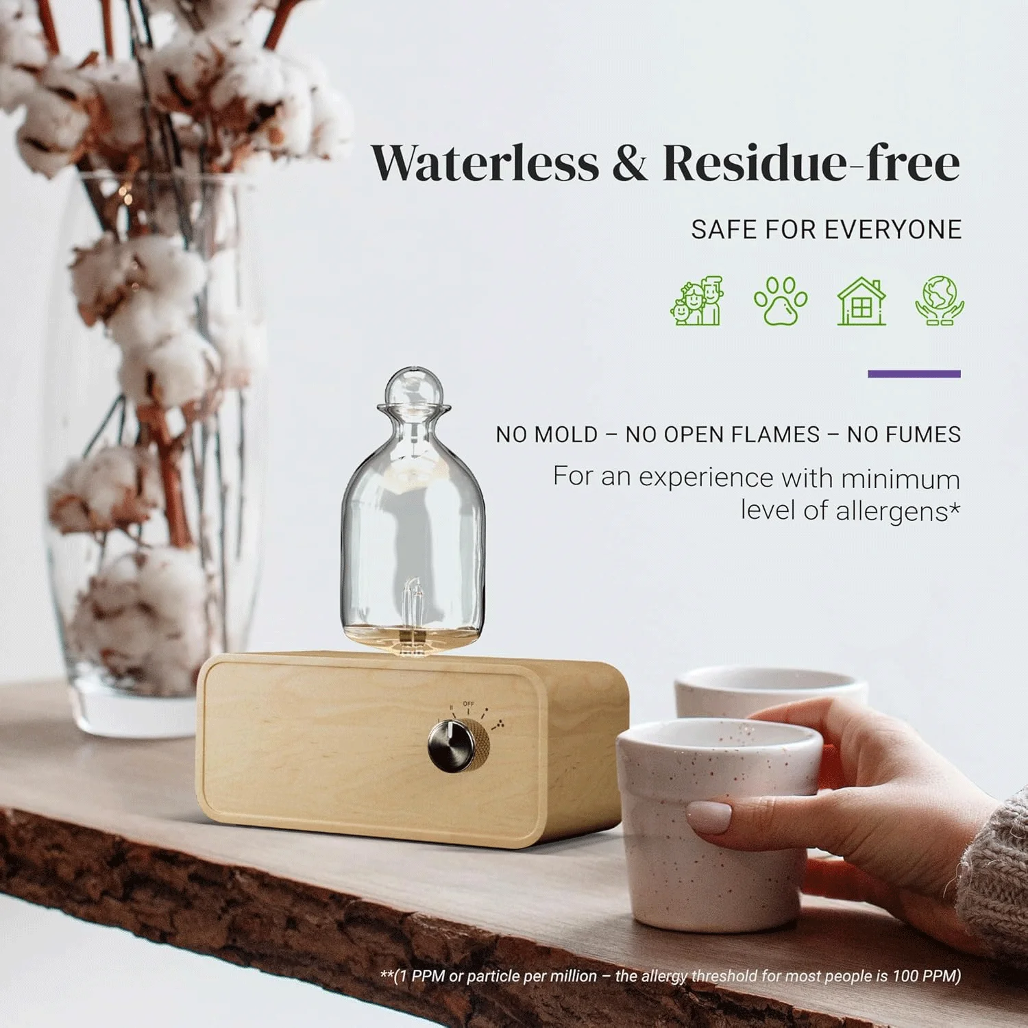 Air Aroma Essential Oil Diffuser for Aromatherapy Battery Operated Wood And Glass Design Home Office Air Freshener
