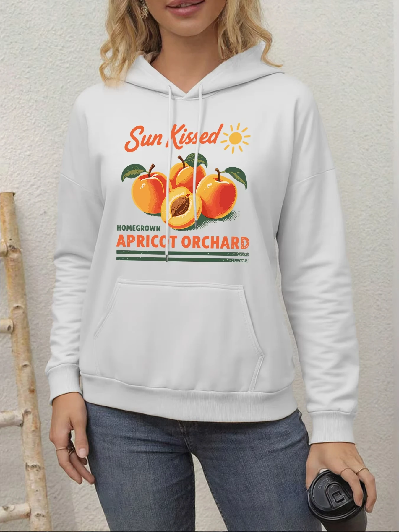 

Толстовки с абрикосовым фруктовым узором Sun Kissed, женская универсальная флисовая спортивная одежда, осенняя толстовка с круглым вырезом, повседневная удобная толстовка