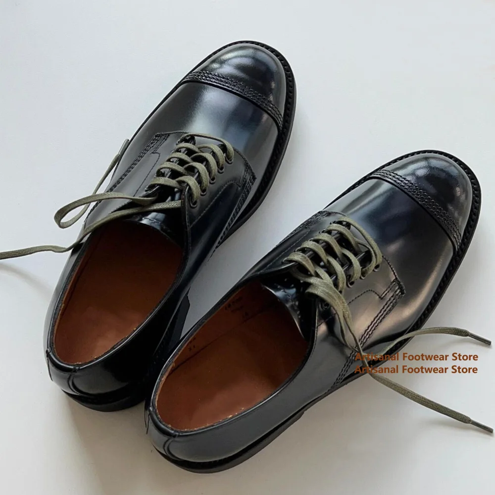 Men Black Polished Leather Oxford Shoes Lace Up Formal Business Dress Shoes Stylish Derby Shoes Trendy Handmade Men's Shoes